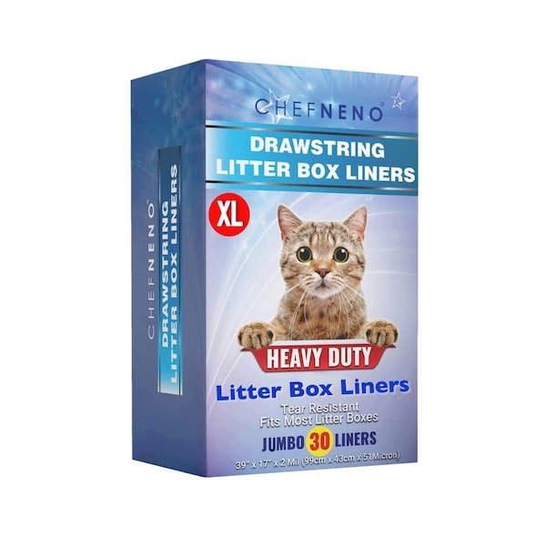 Cat Litter Box Liners Drawstring XL (30 Bags) 39" x 17" Super Jumbo 2 Mil Litter Tray Cat Box Liner