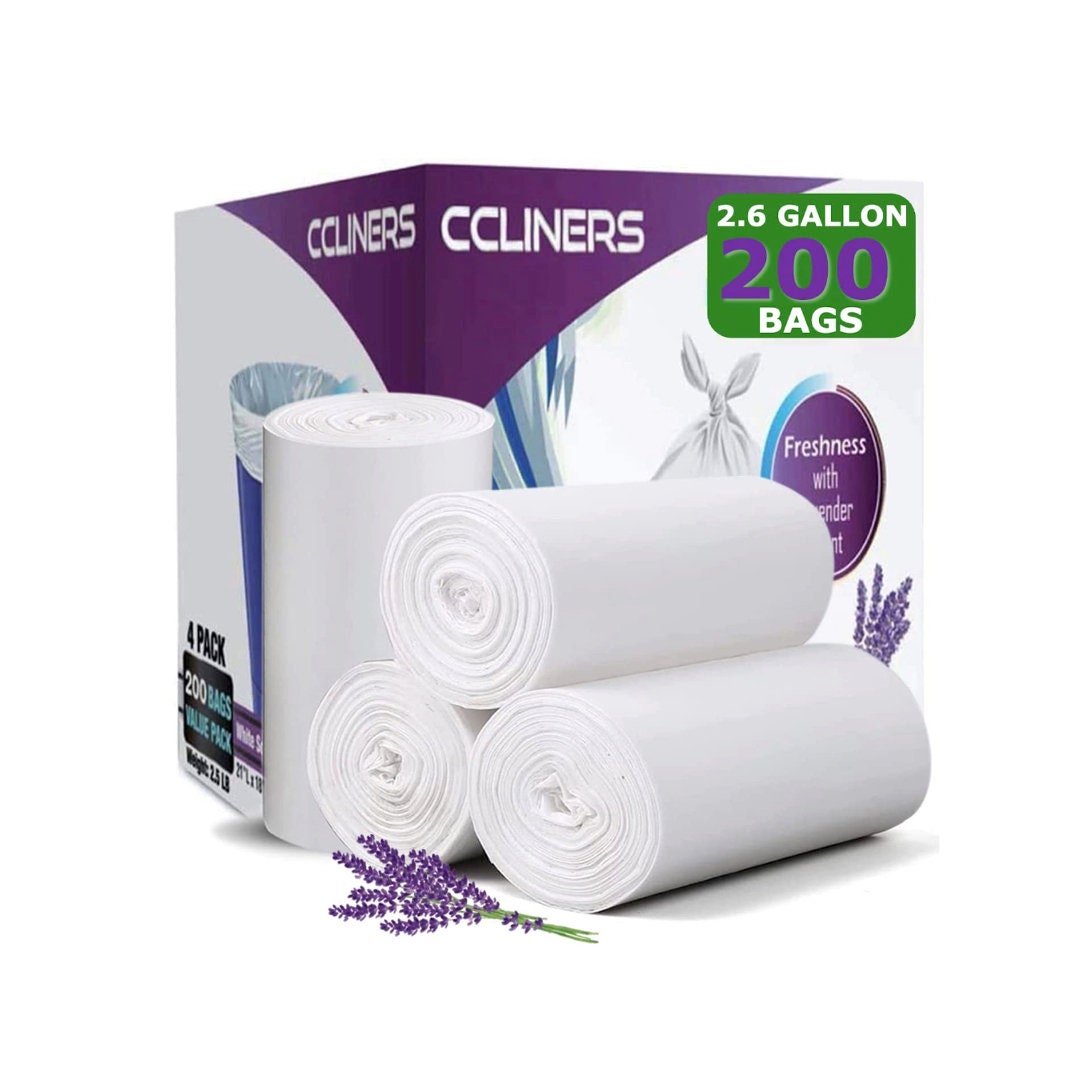 2.6 Gallon Lavender Scented Small Bathroom Trash Bags White 