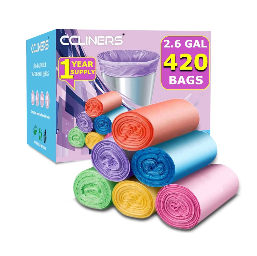 2.6 Gallon Colored Garbage Bags Bathroom Trash Can Liners 420 Count, 6