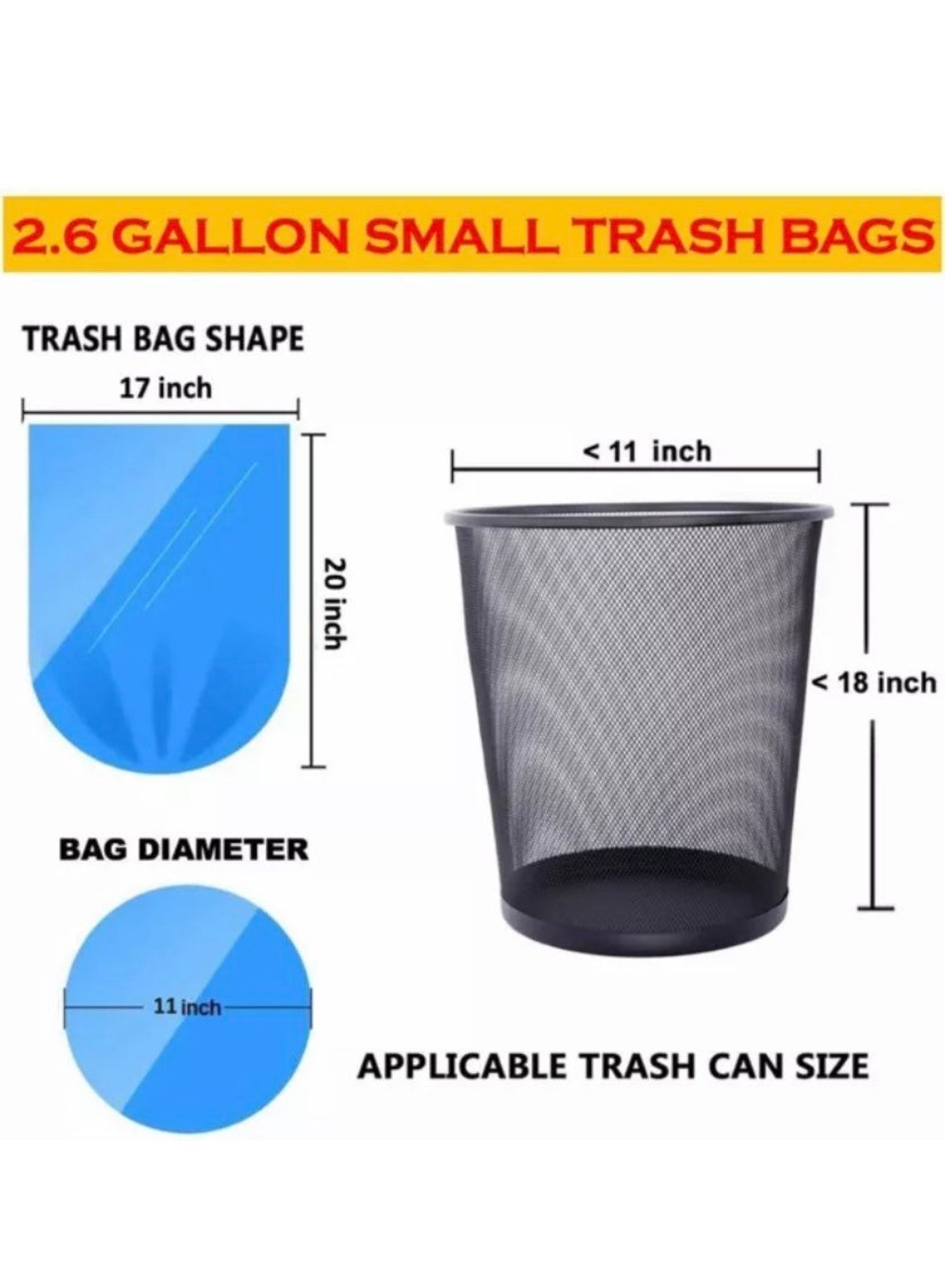 2.6 Gallon Colored Garbage Bags Bathroom Trash Can Liners 240 Count, 5