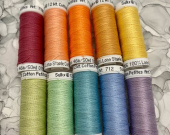 Sulky 12wt solid cotton thread, 10 spool soft pastel rainbow set