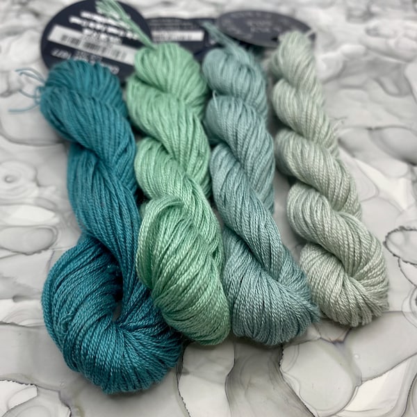 Planet Earth 6-ply silk thread, Muted Blueish Greens