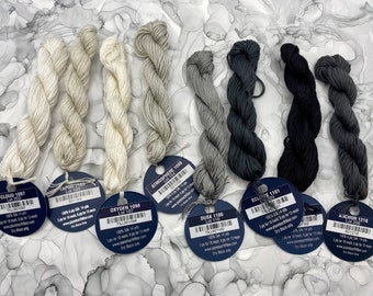 Planet Earth 6-ply silk thread, White, Off-White, Greys, and Black