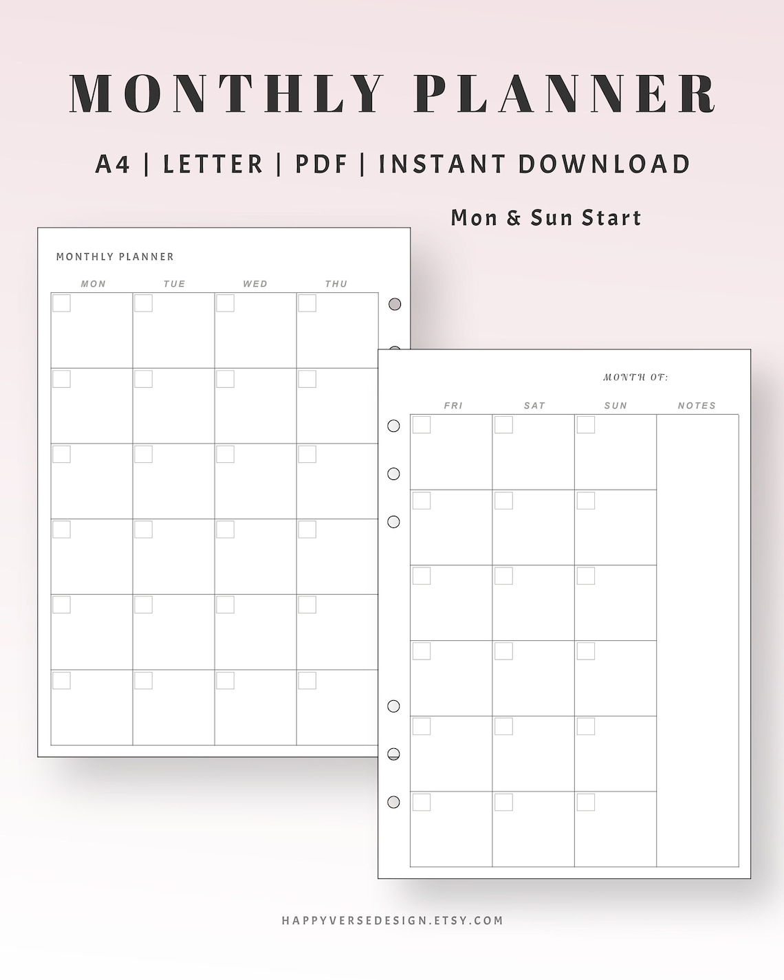 Month On Two Pages Monthly Planner Printable Minimal Monthly Etsy month-on-two-pages-monthly-planner-printable-minimal-monthly-etsy
