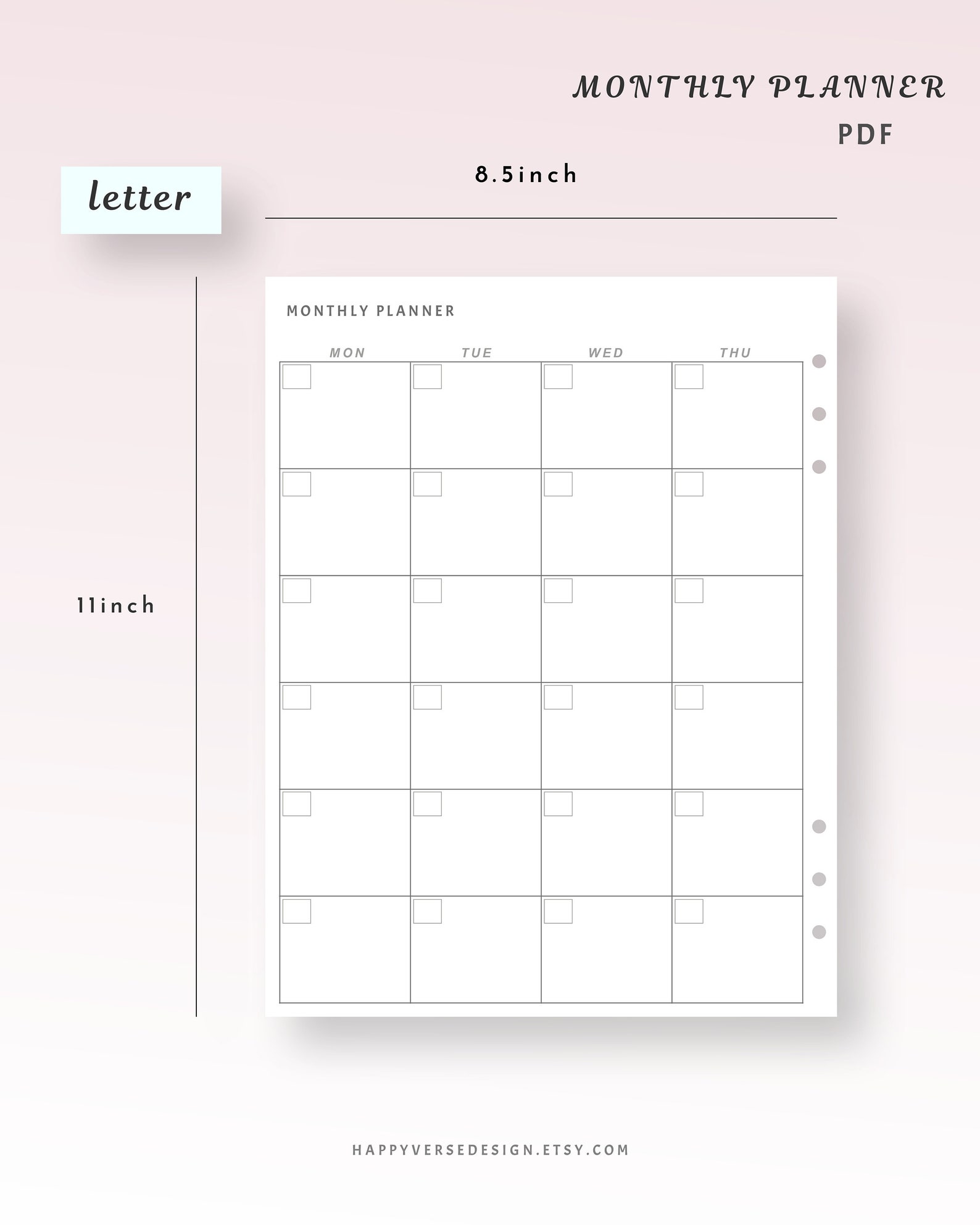 Month on Two Pages Monthly Planner Printable Minimal Monthly | Etsy