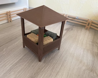 3D-gedruckte Futterraufe für Schleich- und Playmobil-Spielzeug - Playmobil und Schleich Bauernhof Zubehör Detailreiches Spielzeug Heuraufe