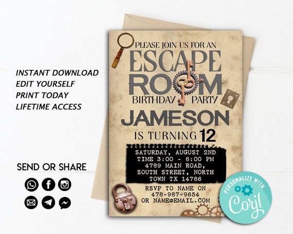 Escape Room Birthday Invitation, Escape Room Birthday, Escape Room Party,  Escape Room Game, Mystery Invitation, Detective Invitation