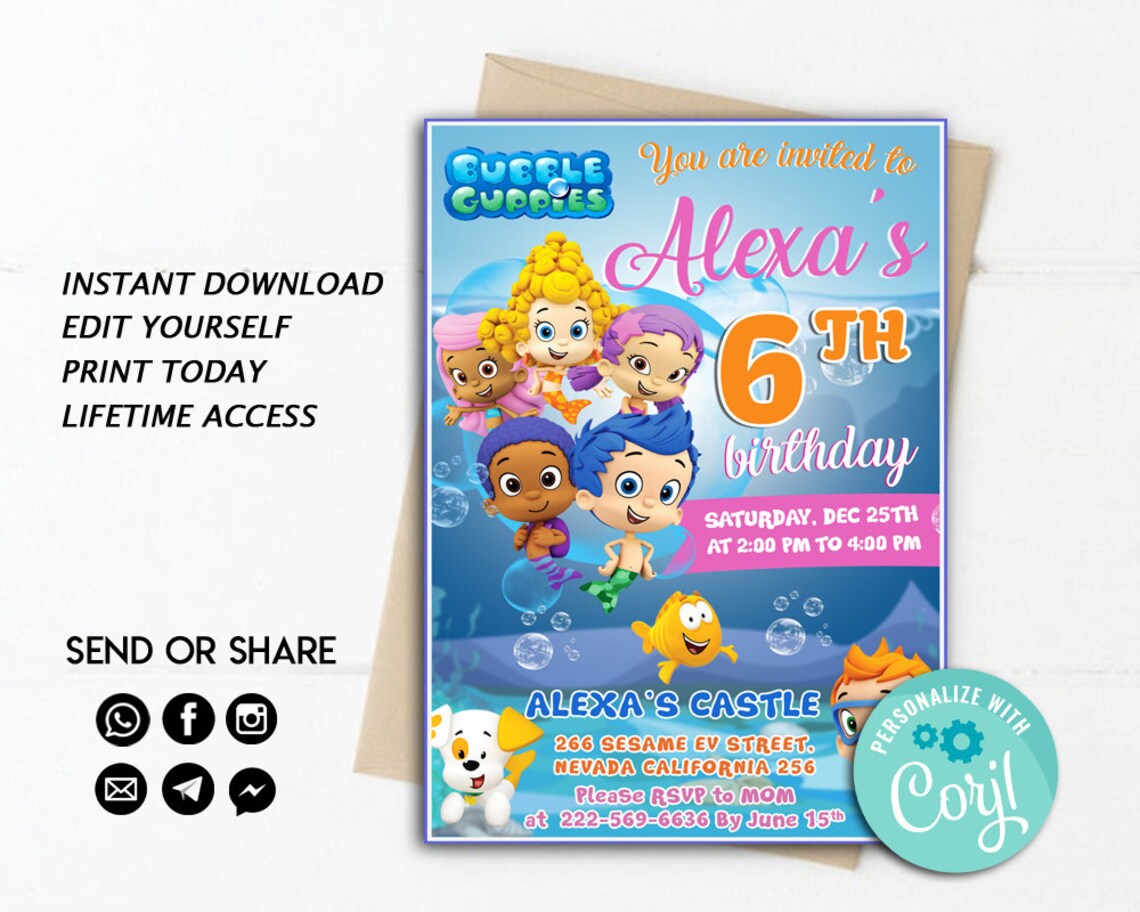 Bubble Guppies Invitation, Bubble Guppies Birthday, Bubble Guppy Party ...