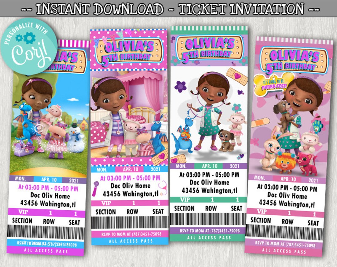 Doc Mcstuffins Ticket Invitation, Doc Mcstuffins Invitations, Doc