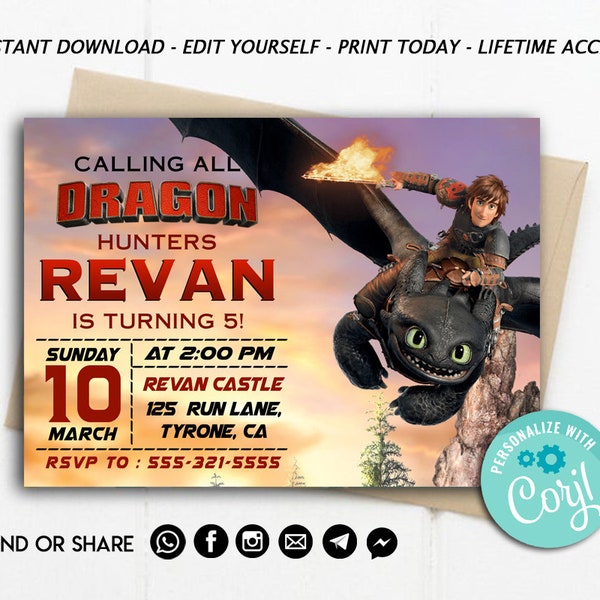 How to Train Your Dragon Invitation, How to Train Your Dragon Party, Nightfury & Lightfury Invite, Toothless Invitation, Dragon Invitation