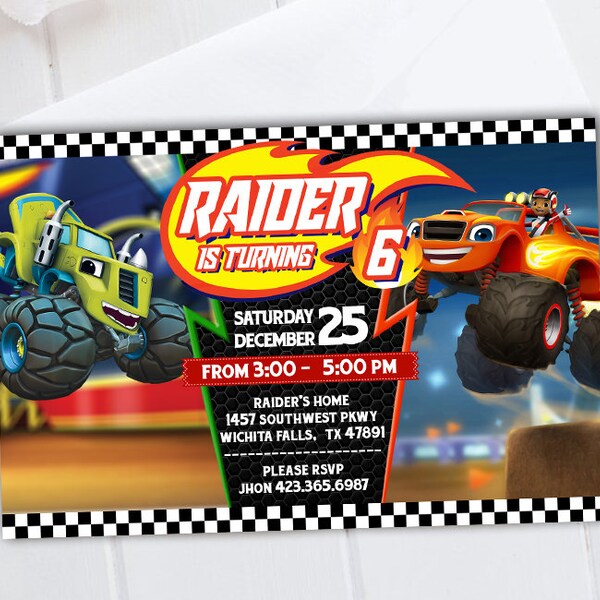 Blaze and the Monster Machines Invitations - Etsy