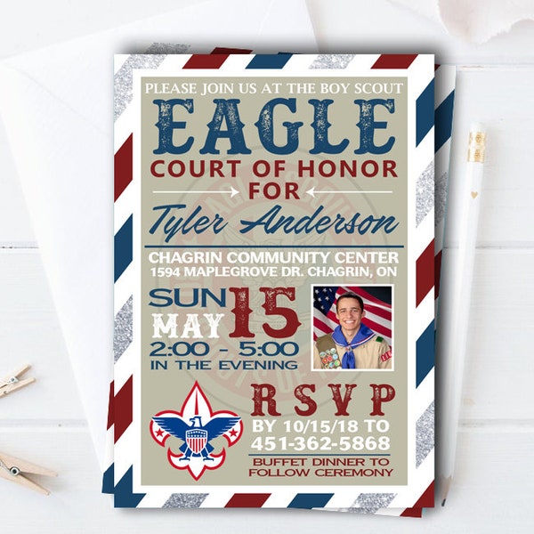 Eagle Scout Court of Honor Invitation, Eagle Scout Invitation, Boy Scouts of America Invitation, Boy Scout Invite, Boys Eagle Scout Card