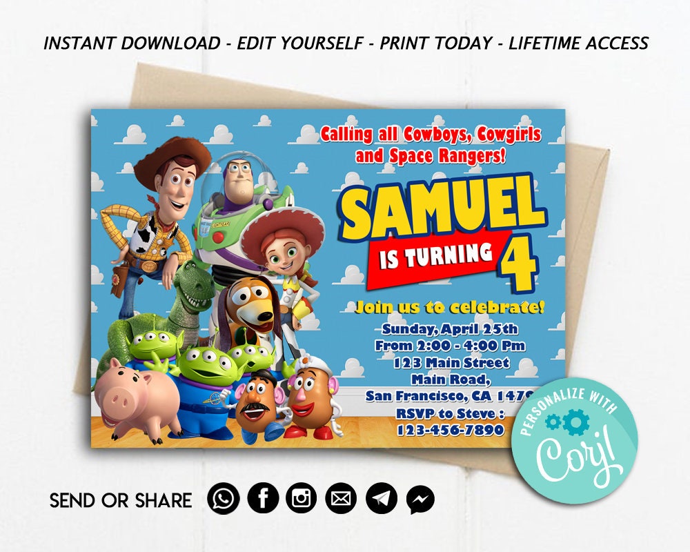 Toy Story Editable Invite Toy Story Digital Downloads Toy Story Invitation Toy Story Birthday Toy Story Party Toy Story