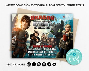 How to Train Your Dragon Invitation, Toothless Invitation, Train Your Dragon Party, Nightfury, Hiccup, Toothless, viking