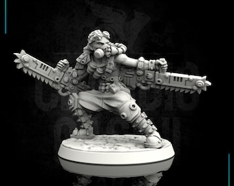 Post-apocalyptische Sci-fi Ganger met kettingzagen - ClaudioCasiniArt - 32mm gedrukte miniaturen - ideaal voor tafelblad-RPG's - Hive - Stargrave