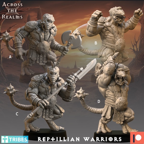 Reptilian Warrior - Across The Realms - 32mm Printed Miniatures - Ideal for Tabletop RPGs - D&D - Pathfinder
