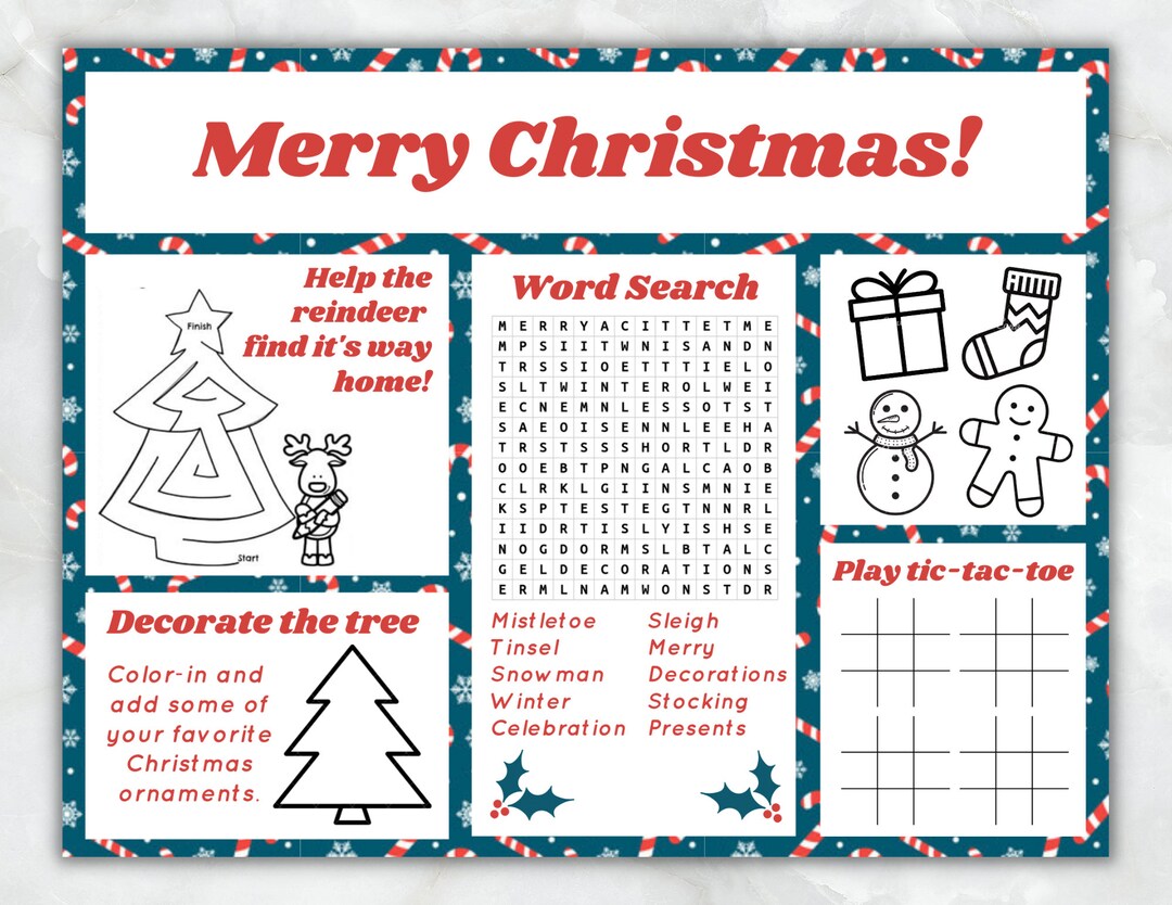 Kids Christmas Activity Printable Placemat, Activity for Kids During ...