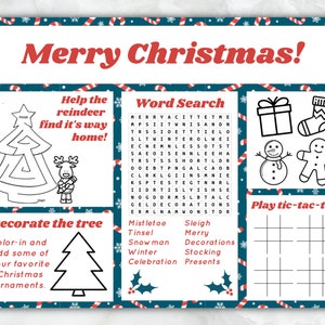 Kids Christmas Activity Printable Placemat, Activity For Kids During The Holiday, Instant Download, Placemat, Christmas Activity, Christmas