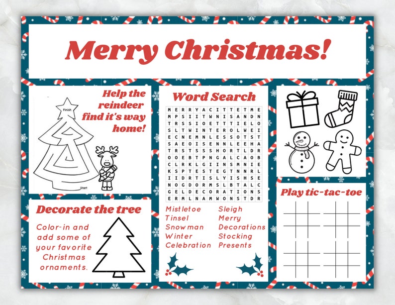 Kids Christmas Activity Printable Placemat, Activity for Kids During ...