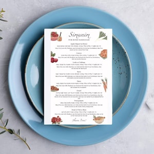Cartes Simanim pour Roch Hachana, bénédictions Simanim pour le nouvel an juif, décoration de table pour le Seder, feuille Simanim imprimable, décoration pour téléchargement immédiat