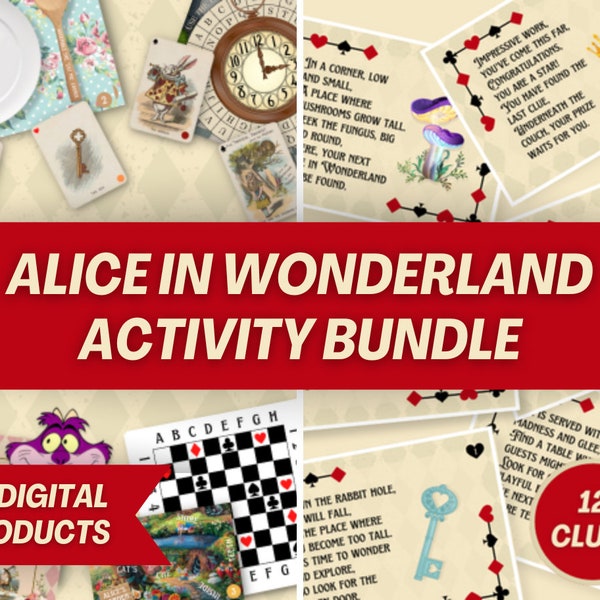 Alice in Wonderland Activity Bundle, Alice in Wonderland Party Games, Escape from Wonderland, Digital Escape Room, Wonderland Scavenger Hunt