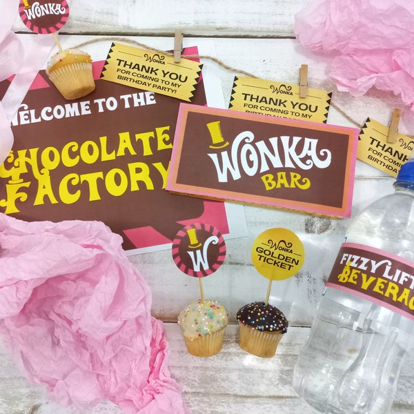 Willy Wonka Party Kit, Birthday Party Bundle, Charlie and the Chocolate Factory Bundle, Wonka Chocolate Bar, Willy Wonka Golden Ticket