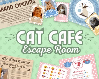 Cat Cafe Escape Room, The Lazy Cat Cafe Escape Room, Pet Escape Room for Kids, Escape Printable for Kids, Instant Download Escape Room