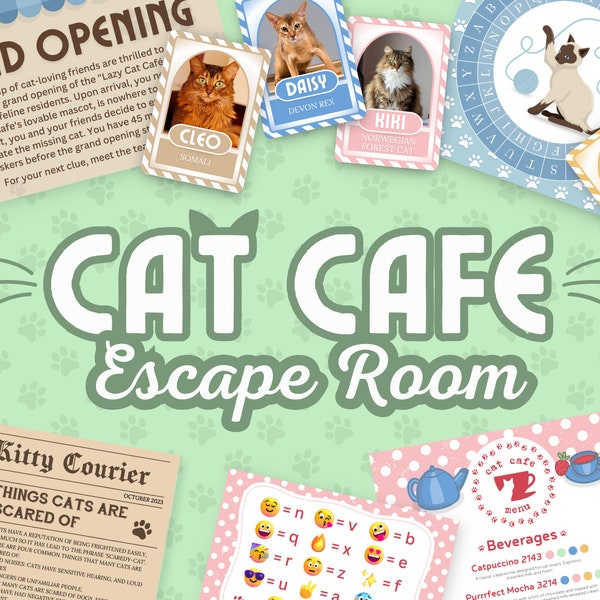 Cat Cafe Escape Room, The Lazy Cat Cafe Escape Room, Pet Escape Room for Kids, Escape Printable for Kids, Instant Download Escape Room