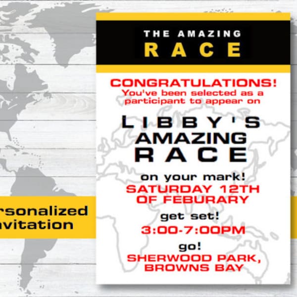 The Amazing Race Birthday Party Invitation, Printable Invitation, Amazing Race, Route Marker, Clue Cards, Kids Party Invitation, Race