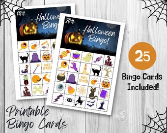 Halloween Bingo, 25 Bingo Cards, Printable Game, Halloween Party Game, Halloween Activity for Kids, Festive Party Idea, Fun Family Games