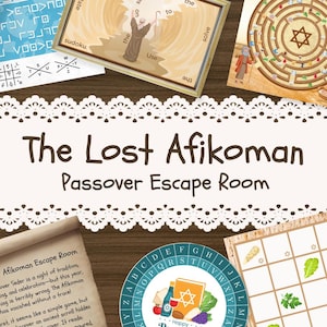 May include: A Passover escape room game with a colourful design. The game includes a variety of puzzles and activities, including a maze, a word search, and a code-breaking challenge. The game is designed to be played by families and friends of all ages.