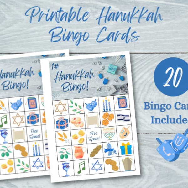 Hanukkah Bingo, 20 Bingo Cards, Printable Game, Hanukkah Party Game, Hanukkah Activity for Kids, Festive Party Idea, Fun Family Games