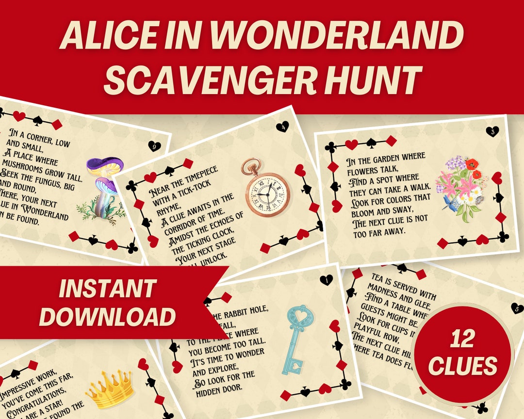 Alice in Wonderland Scavenger Hunt, Birthday Party Games, Wonderland
