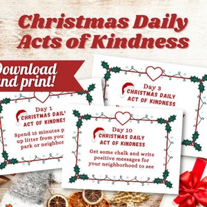 12 atos diários de bondade de Natal, cartões de incentivo, atividades de bondade, presentes de Natal, ideias de Natal, atividades de Natal, presentes