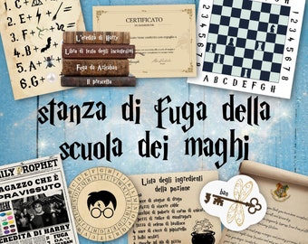 Escape room del mago, gioco stampabile per bambini a tema magia e stregoneria