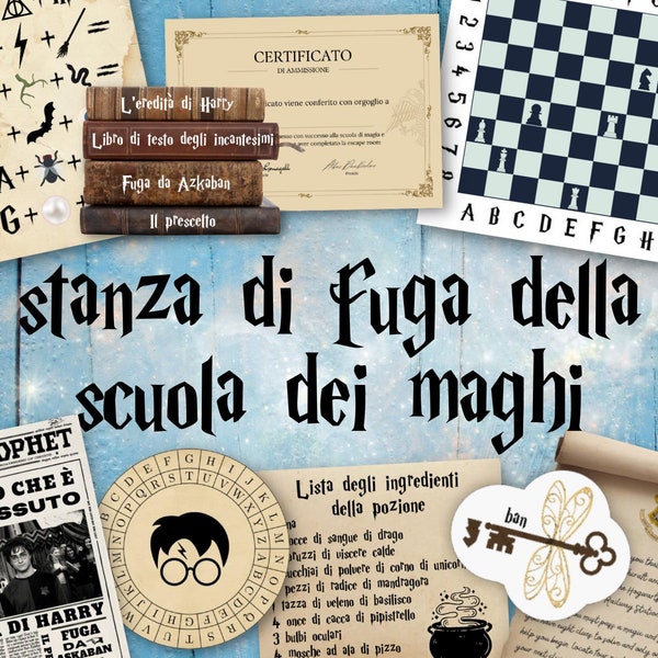 Escape room del mago, gioco stampabile per bambini a tema magia e stregoneria