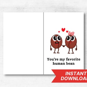 You&#39;re My Favorite Human Bean Valentines&#39; Card - Gift for Him, Valentine&#39;s Day Card, Valentines Day Gift Ideas, Romantic Gift, Card