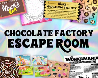 Sala de escape de la fábrica de chocolate, Sala de escape de chocolate y dulces, Búsqueda de escape de chocolate, Búsqueda de rompecabezas de dulces, Imprimibles de fiesta de dulces para niños