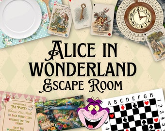 Ontsnap uit Wonderland, digitale Escape Room, Instant Download Escape Game, Alice Birthday Party Games, Wonderland Escape Room Kit
