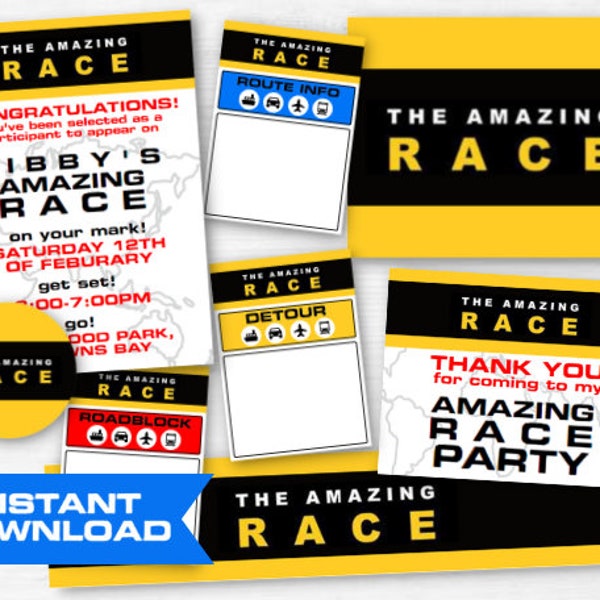 Le kit de fête d'anniversaire Amazing Race, emballages de bouteilles, ensemble d'anniversaire, équipement de course incroyable, jeux de fête d'anniversaire