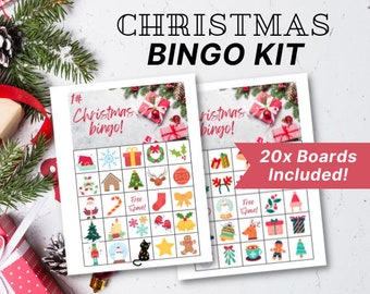 Christmas Bingo, 20 Bingo Cards, Printable Game, Christmas Party Game, Christmas Activity for Kids, Festive Party Idea, Fun Family Games