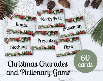 Printable Christmas Charades and Pictionary, Drawing Game for Christmas, Christmas Activity, Christmas Party, Instant Download, Digital File