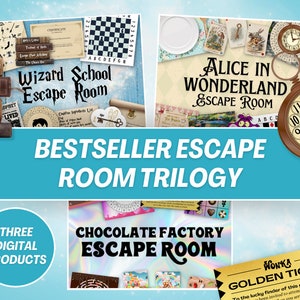 Escape Room Trilogy: Wizard School, Wonderland, Chocolate Factory (Printable)