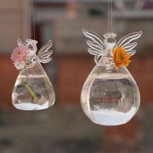 Transparent Cute Angel Shape Glass Vases| Flower Plant Hanging Vase| Home Office Wedding Decor