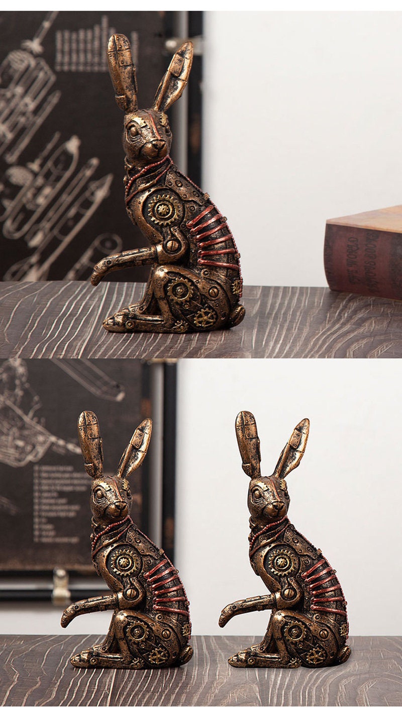 Steampunk Resin Rabbit Statues Metal Animal Figurines Steam Punk ...