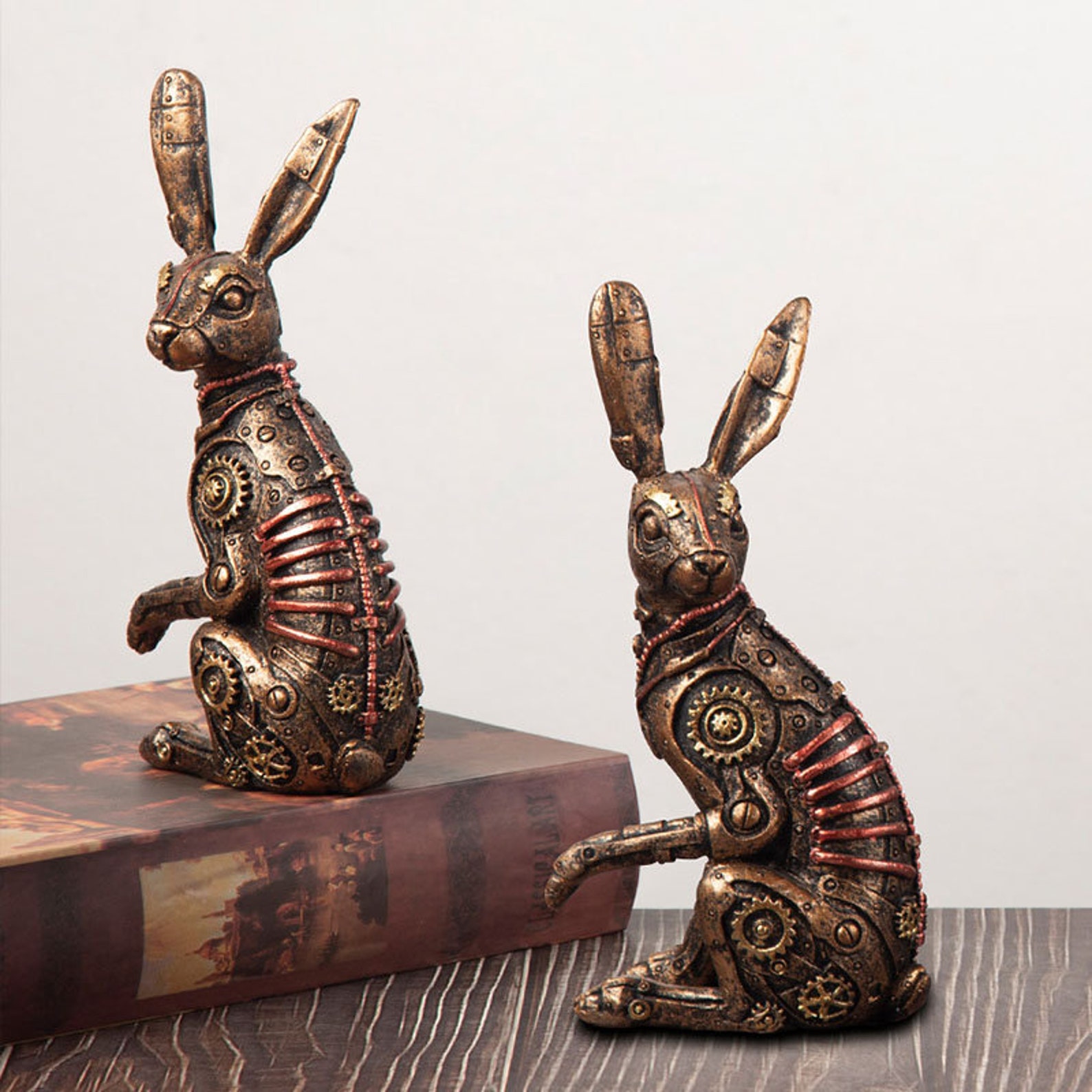 Steampunk Resin Rabbit Statues Metal Animal Figurines Steam Punk ...