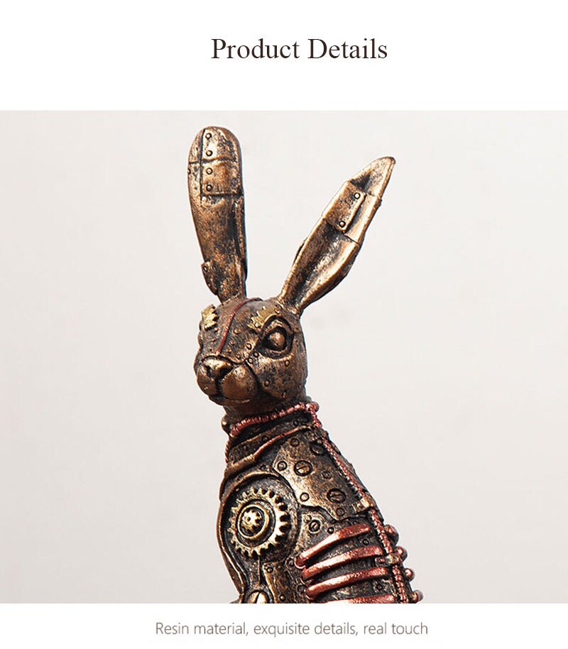 Steampunk Resin Rabbit Statues Metal Animal Figurines Steam Punk ...