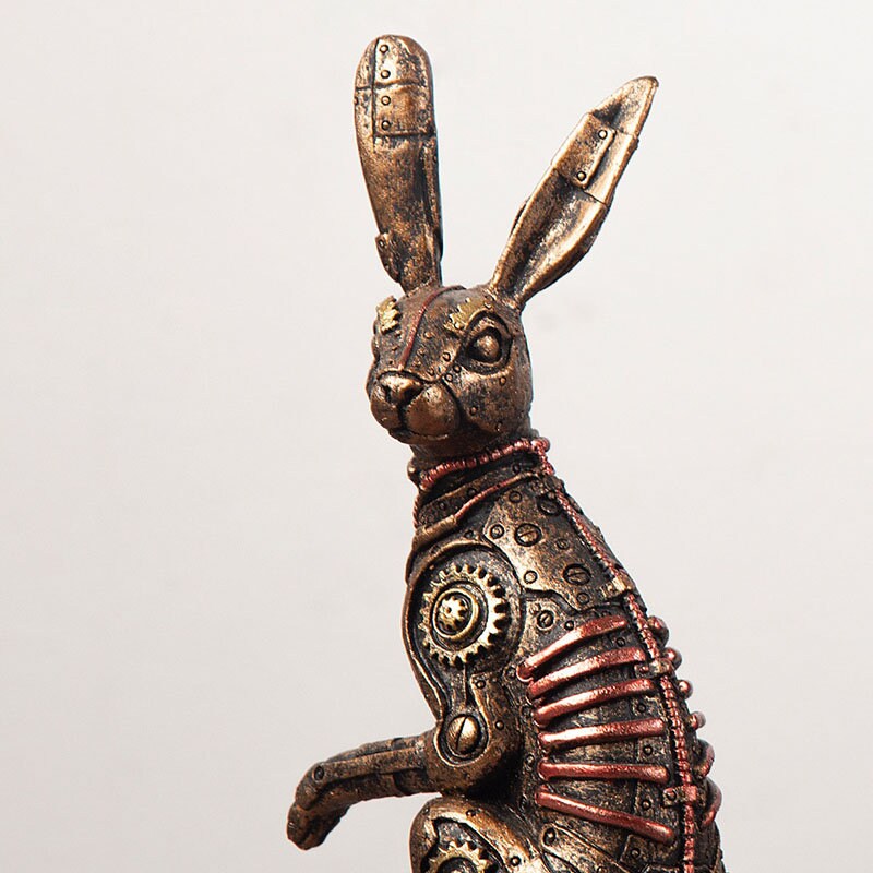 Steampunk Resin Rabbit Statues Metal Animal Figurines Steam Punk ...