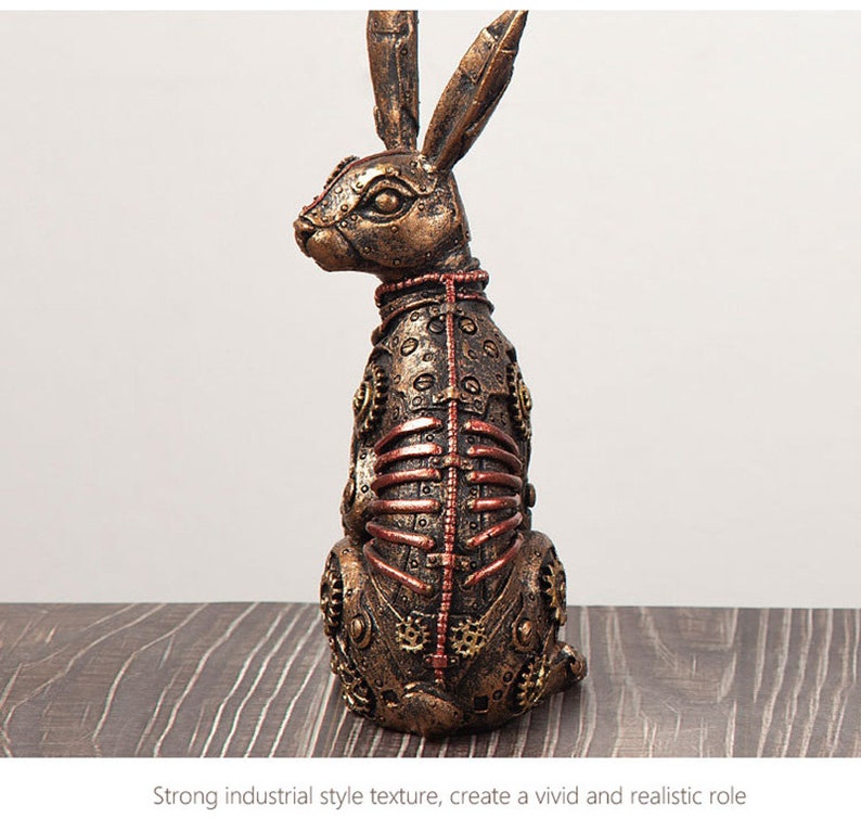 Steampunk Resin Rabbit Statues Metal Animal Figurines Steam Punk ...