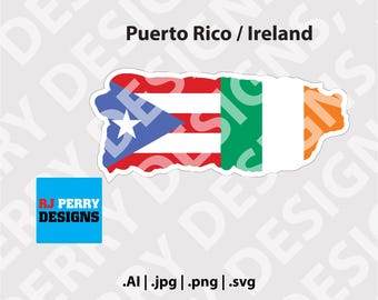 Puerto Rico - Irlanda / Mapa de la bandera / Boricua / svg / jpg / png / ai / Archivos de corte digital